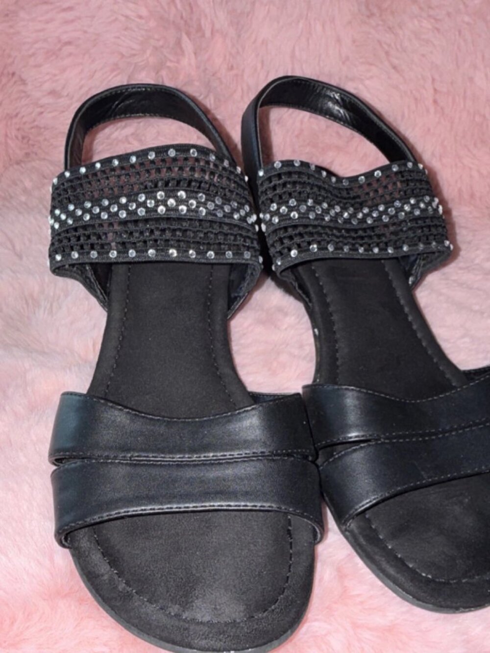 Brash Black Rhinestone Strappy Ankle Strap Slip On Women & Sandals Size 10W